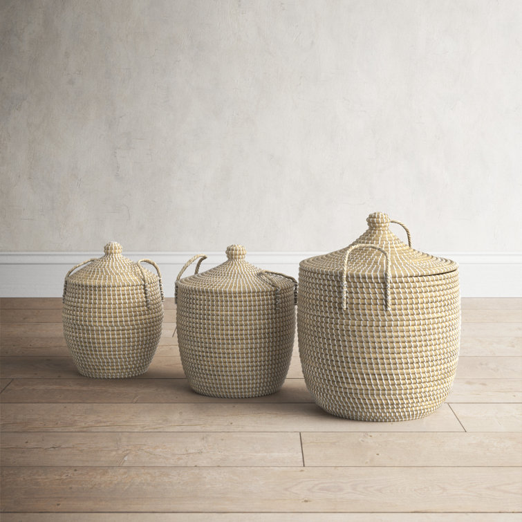 Set of 3 Seagrass Storage Baskets Khaki - Olivia & May