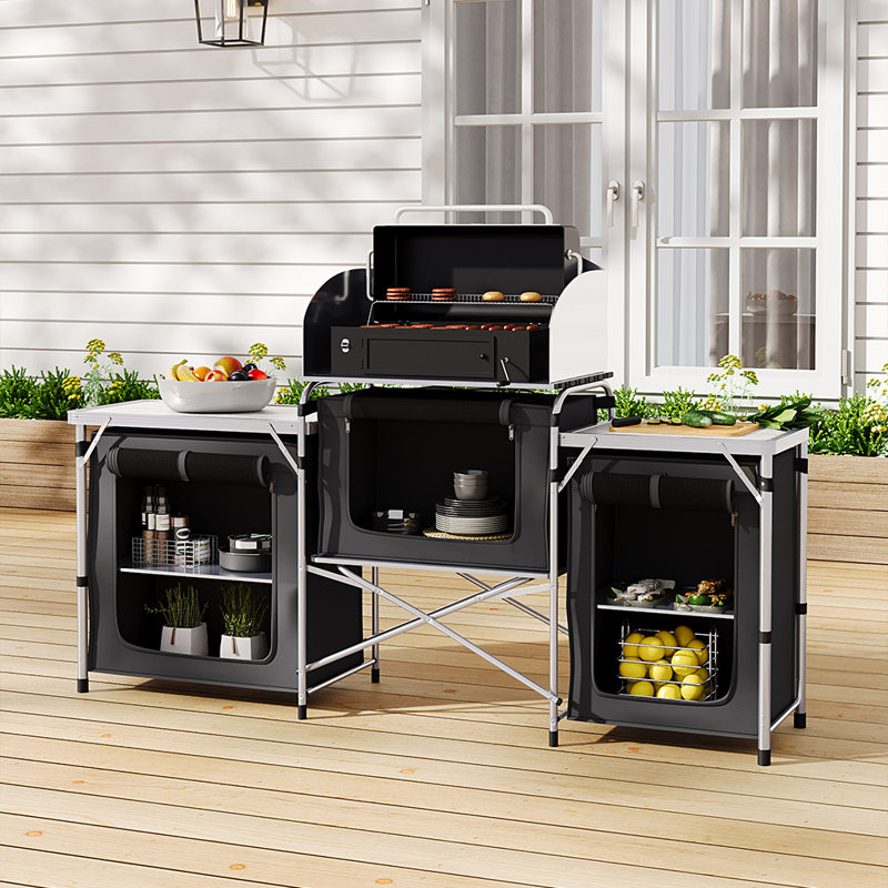 Duro Rectangular Wood Metal Outdoor Camping Table , 175cm W 40cm D, White/Black