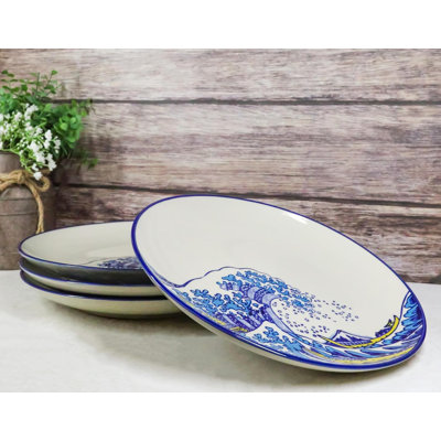 Ensemble de 4 grandes assiettes rondes Hokusai La Grande Vague du Mont Fuji de Kanagawa