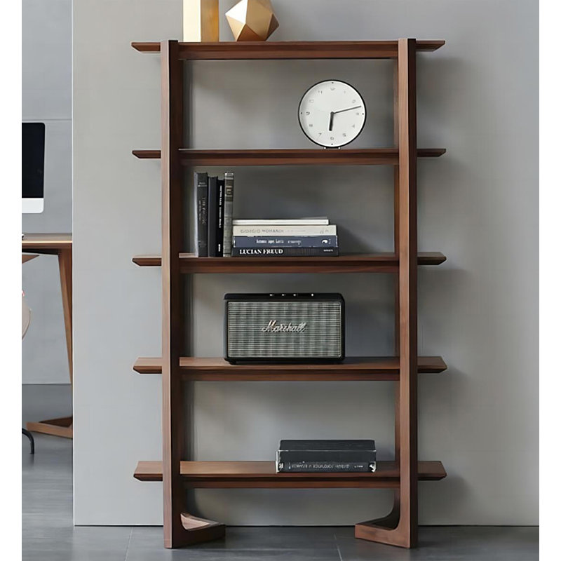 Bibliothèque scandinave simple en bois massif du sol au plafond, (5 tablettes) H 70,87 po x l 70,87 po x P 11,81 po