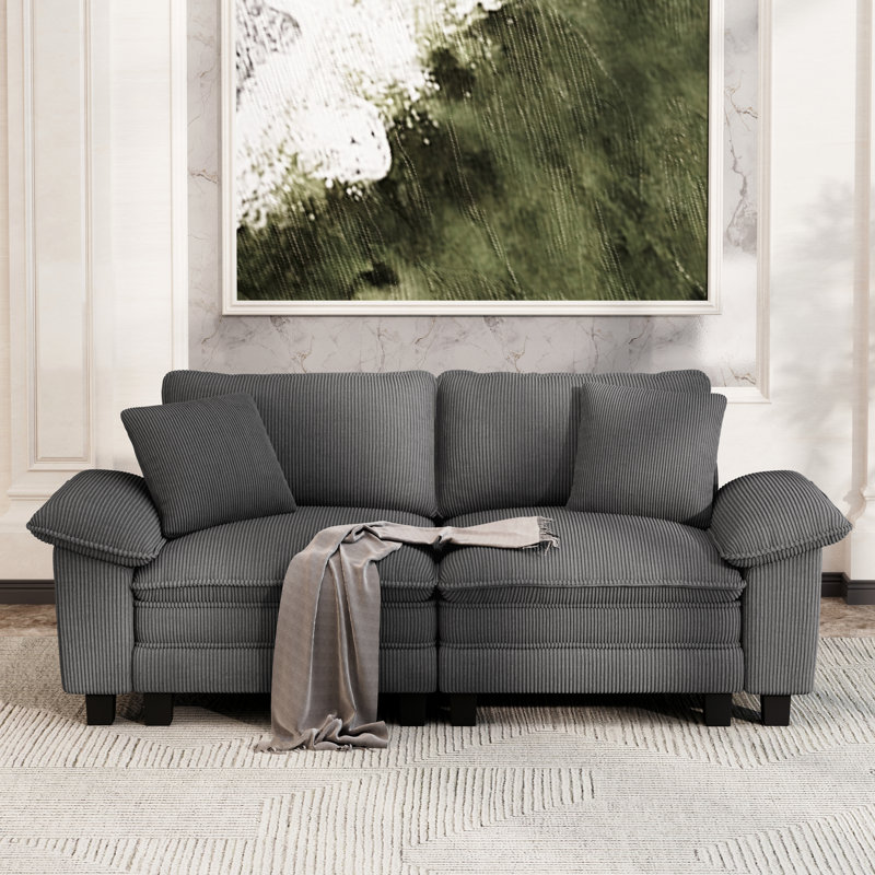 Canapé modulaire 88 po pour salon, canapé 2 places à assise profonde avec coussin décoratif 88 po, Velours côtelé gris