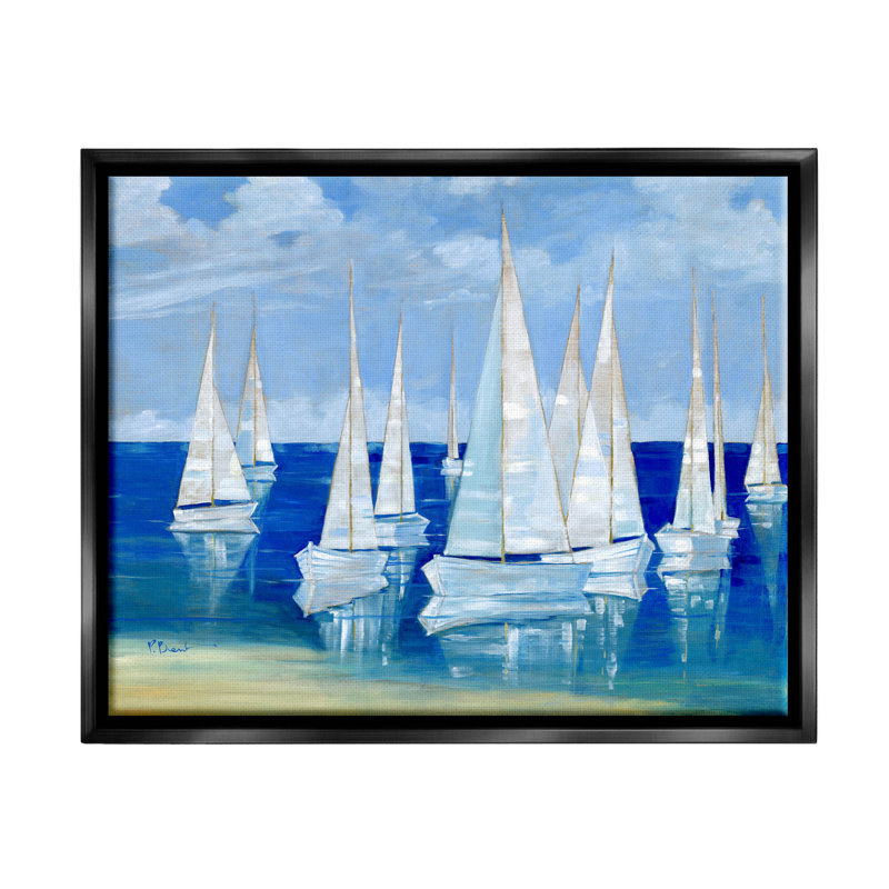 Voiliers blancs reflétant la côte par Paul Brent - peinture sur toile, H 25 po x l 31 po x P 1,7 po
