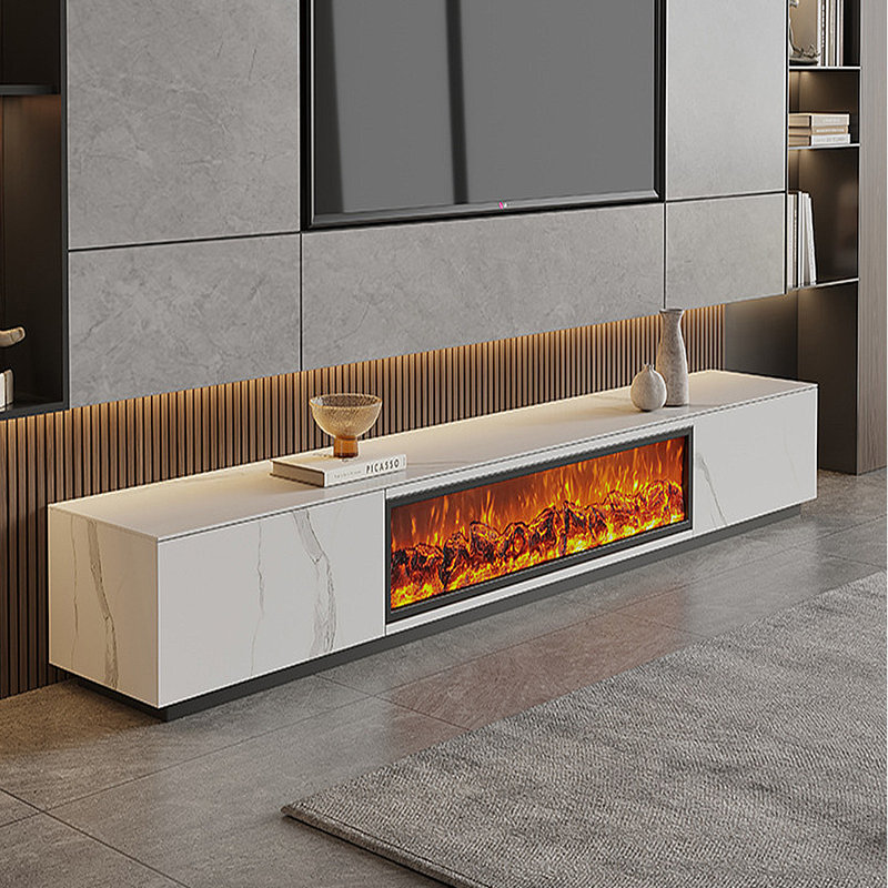 Meuble télé avec foyer à flamme simulée, Blanc, 70.87"