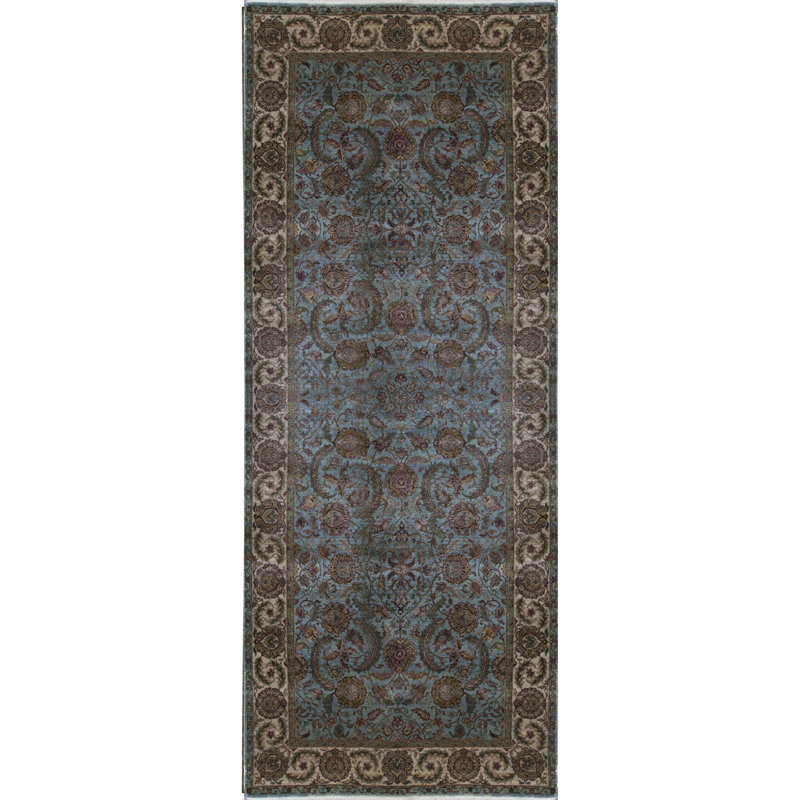 Tapis bleu et crème noué à la main de haute qualité
