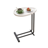 C-Shaped Side Table, C Table End Table For Sofa And Bedside, Couch Side Tables, Wood C-Shaped End Table With Metal Frame Slide For Bedroom Living Room (White)