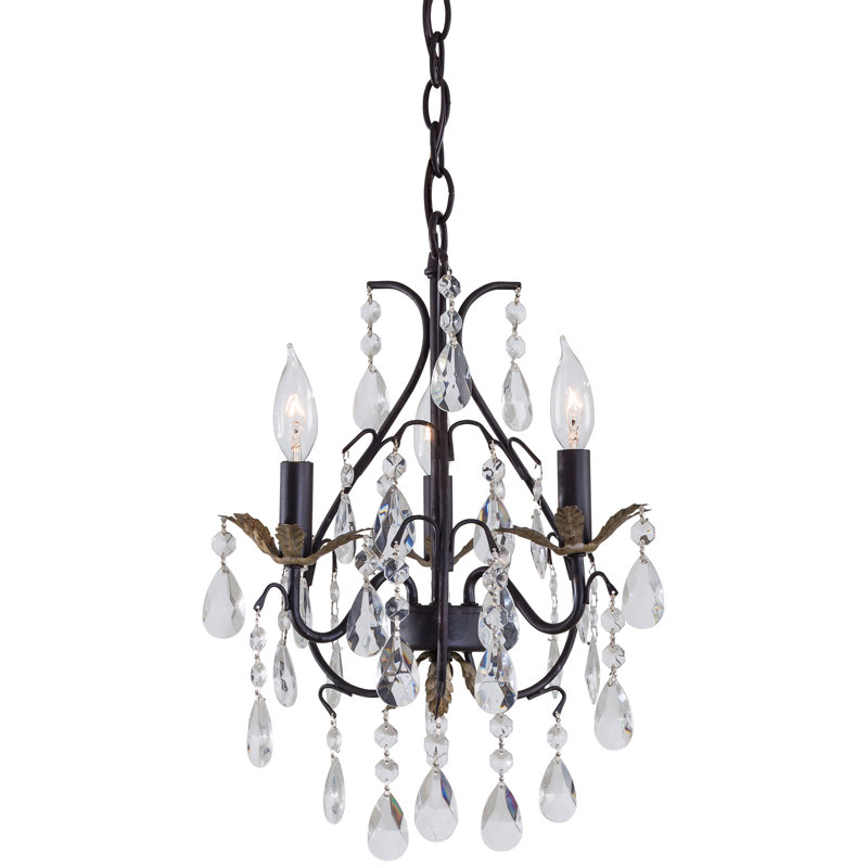 Castlewood Walnut and Silver Crystal Mini Chandelier, 3-Light
