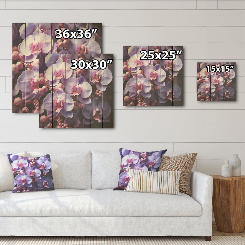 Lavande beauté - Orchidées sur bois de pin naturel, H 36 po x l 36 po