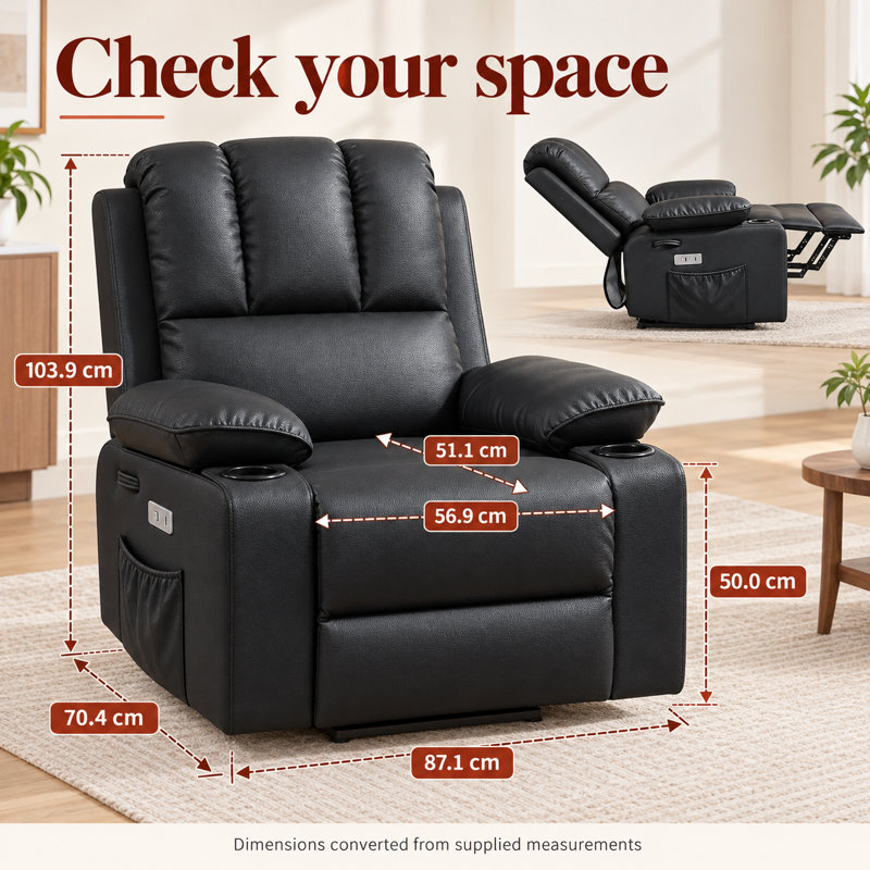 86 cm Wide Faux Leather Wall Ergonomic Recliner