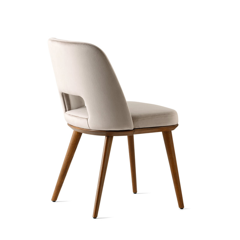 Foyer Upholstered Open-Back Chair with Wooden Base, Walnut, Sand