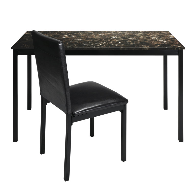 Ensemble de bureau et chaise rembourrés en similicuir noir, 2 pièces, structure en métal, petit mobilier de bureau personnel | Idée de cadeau