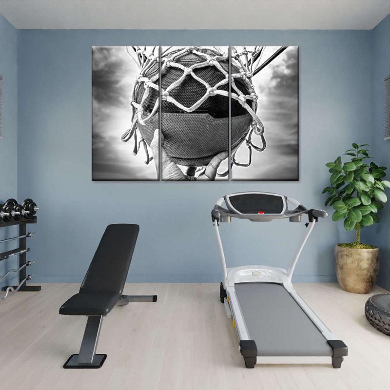 Black and White Basketball 3-Piece Canvas Wall Art