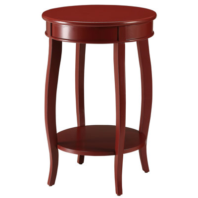 Table d'appoint à finition rouge avec pieds en bois massif et rangement ouvert