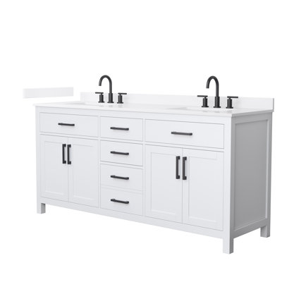 Meuble-lavabo double autoportant 72 po avec plateau en quartz Beckett