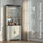 Unité de rangement haute, armoire à vin d'angle, avec tablettes réglables et portes en verre trempé, cadre en bois, dossier en miroir, vitrine à 5 niveaux, armoire de bar, style Mid-Century moderne, blanc