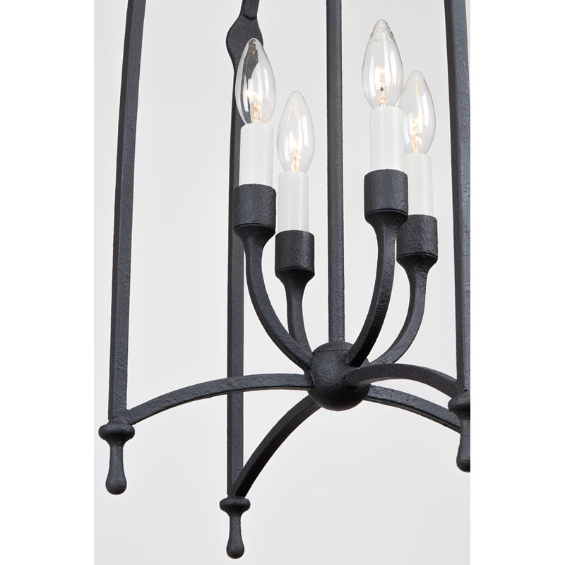 Luminaire suspendu 4 lumières, Fer noir, H 36 po x l 21,25 po x P 21,25 po