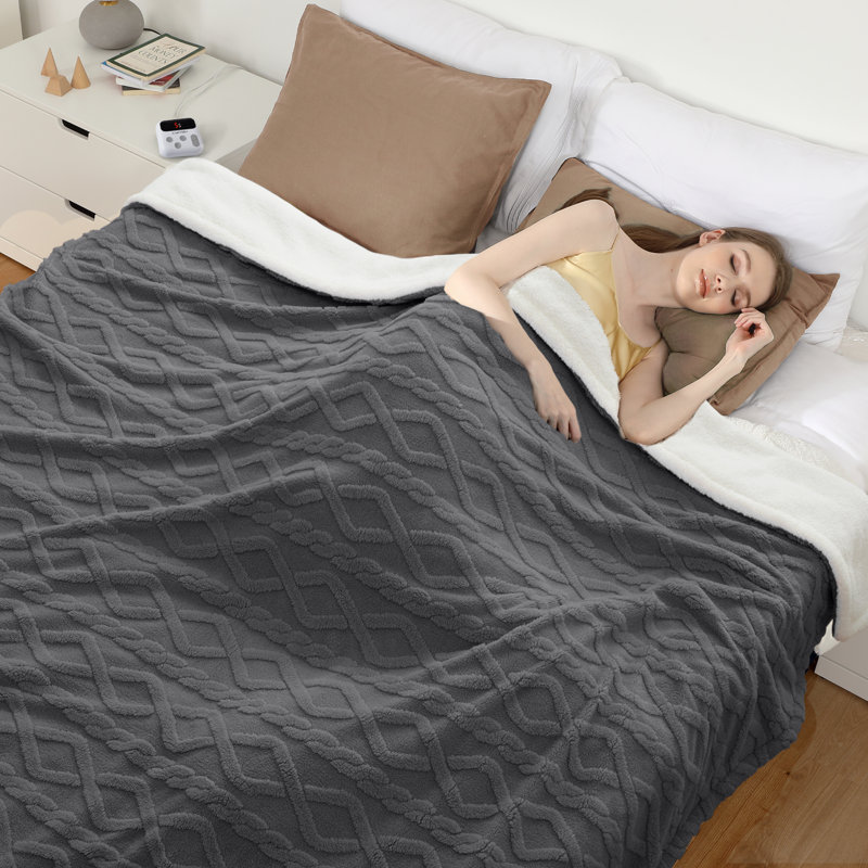 Jeté chauffant avec 10 niveaux de chauffage et 10 réglages de temps, L 100 po x l 90 po, Gris