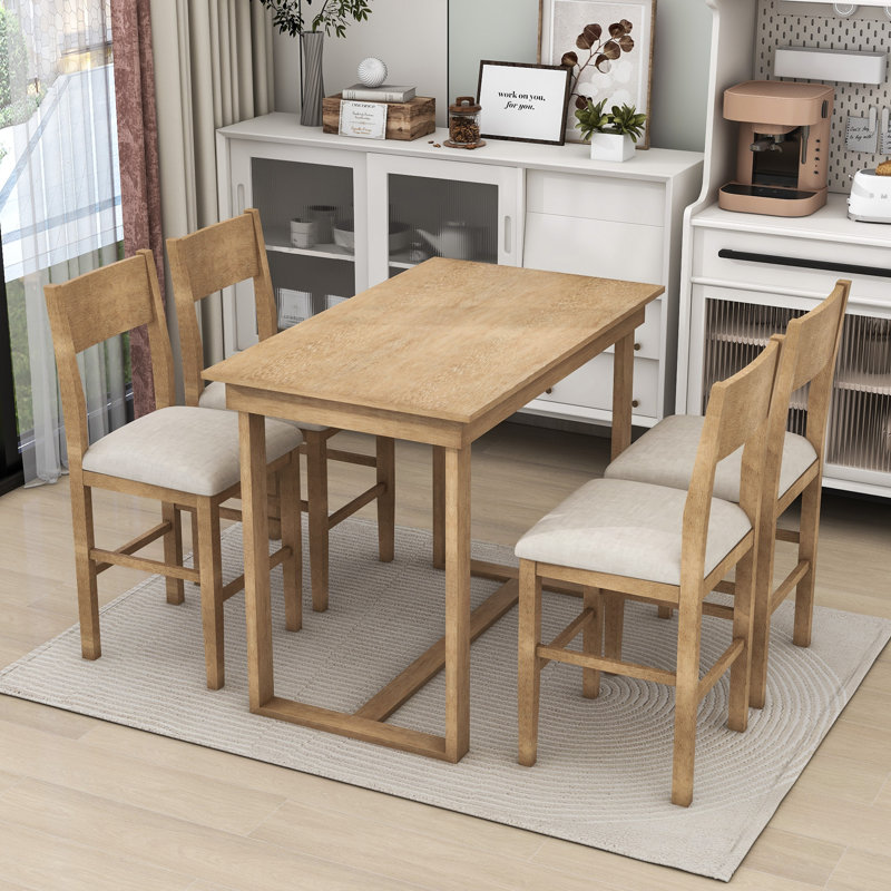 Ensemble de salle à manger à tréteaux, table rectangulaire et 4 chaises Laubin, Natural Wood