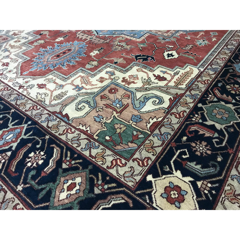 Hand-Knotted High-Quality Rust and Blue Area Rug