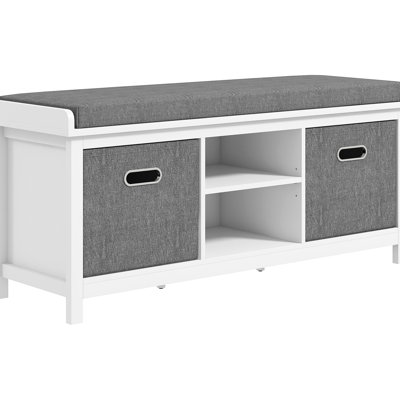 Cushioned Shoe Bench With Storage, White - 2 Drawers And Adjustable Shelf For Hallway, Living Room Space Efficient Comfort Cushion & Drawers, Entryway by Latitude Run