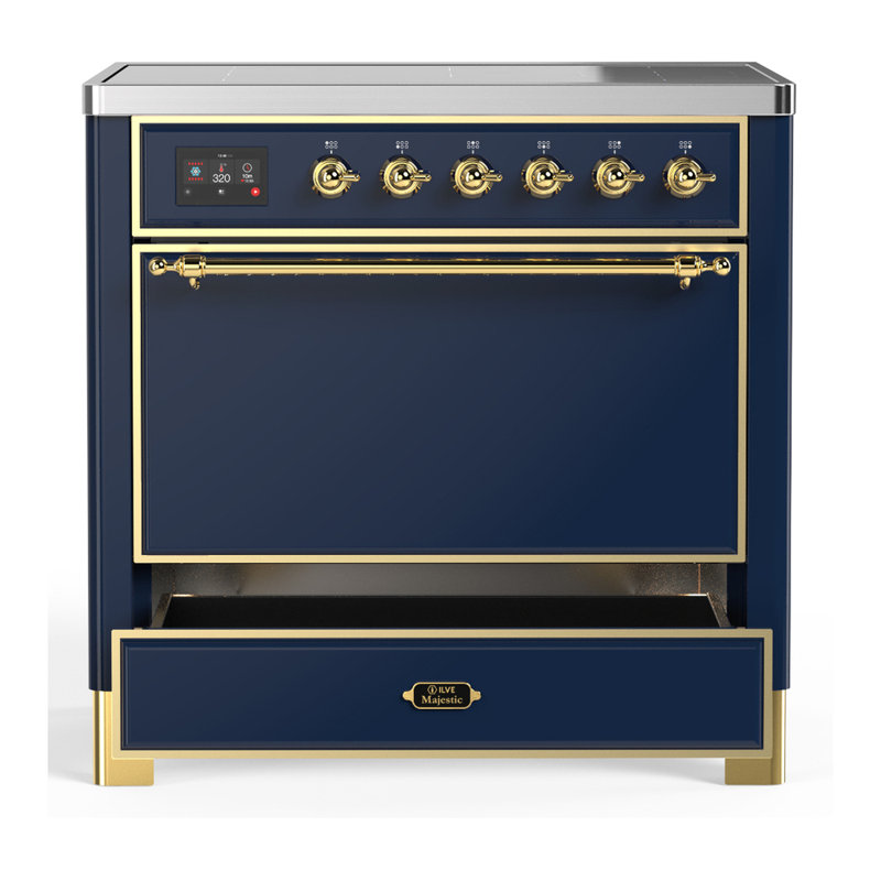 Majestic III Series 36 Inch Induction Range with 6 Induction Elements in Mightnight Blue (Brass Trim), Brass, Mightnight Blue
