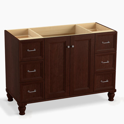 Damask 48.75" Vanity Base Only with Furniture Legs, 2 Doors and 6 Drawers, Split Top Drawers