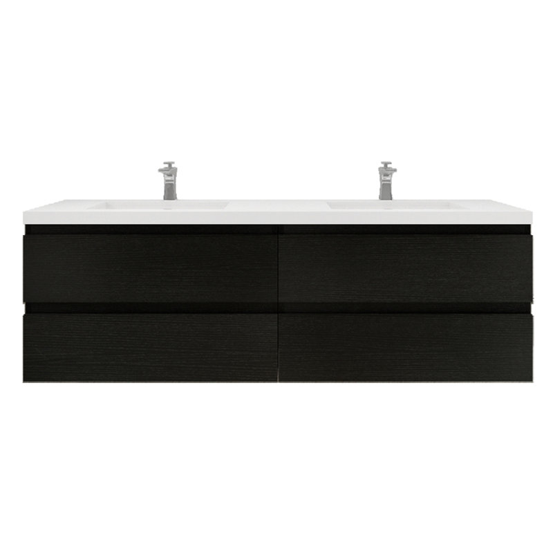 Aylanna 72" Wall-Mounted Double Bathroom Vanity Set, Rich Black