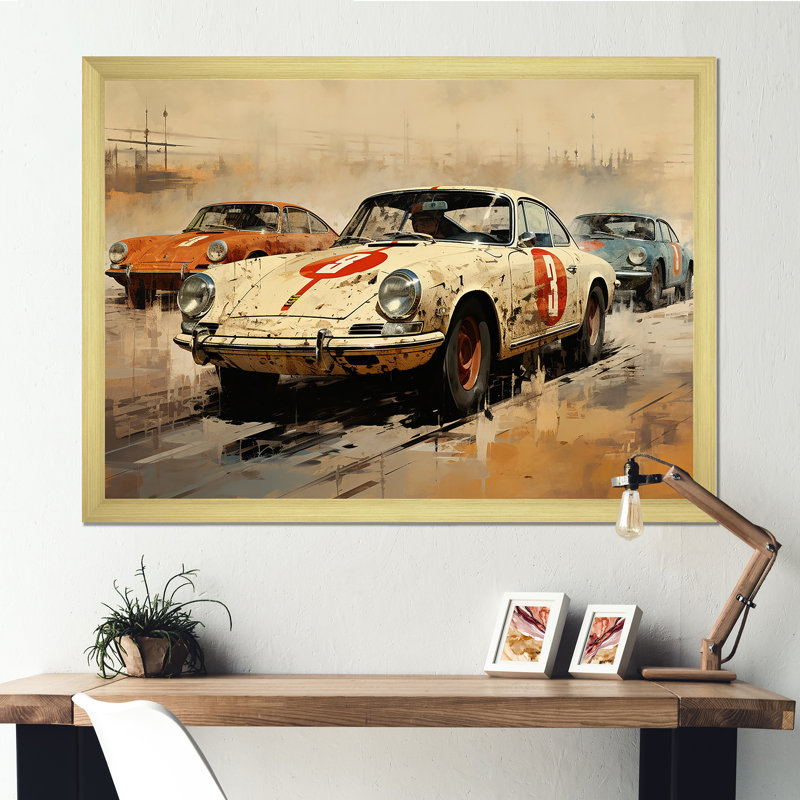 «Vintage Rally Speed Car Melody 2 - Race Tracks», art mural, Cadre doré à coins fermés, H 24 po x l 32 po x P 1 po