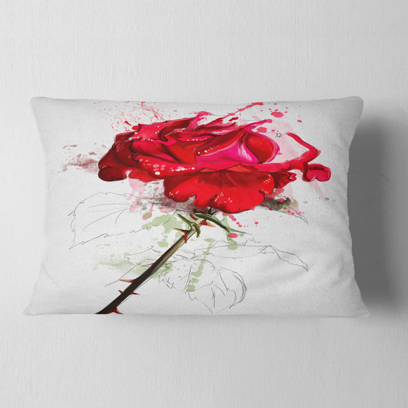 Coussin rose avec tige sur fond blanc - imprimé floral