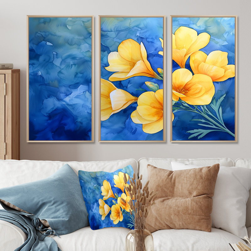 Ensemble de salon Addan - Irises Wall Art, 32" H x 48" W, Reproduction avec cadre flottant, Natural