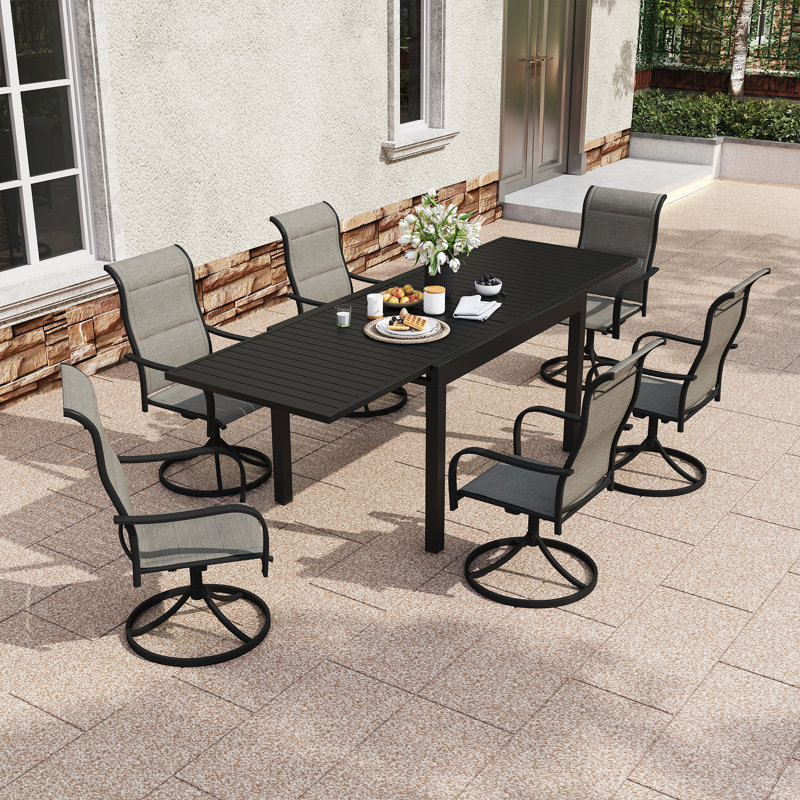 Athenais 6 - Person Patio Dining Set with Extendable Rectangular Table, Brown
