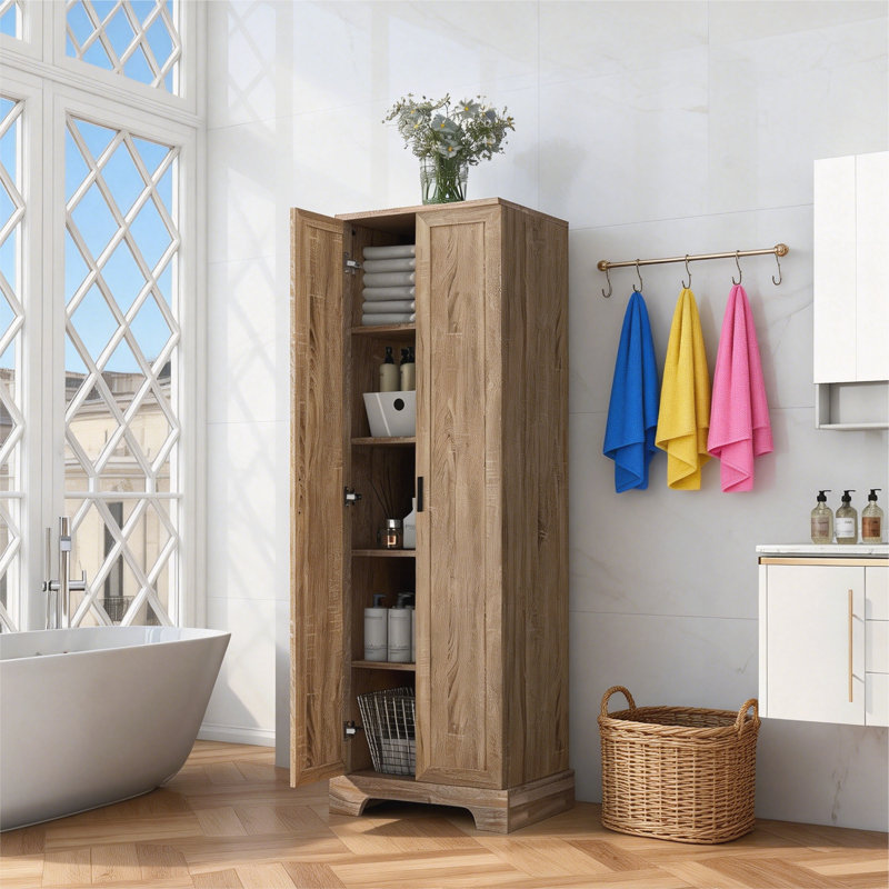 Armoire de rangement avec deux portes pour la salle de bain, Brun