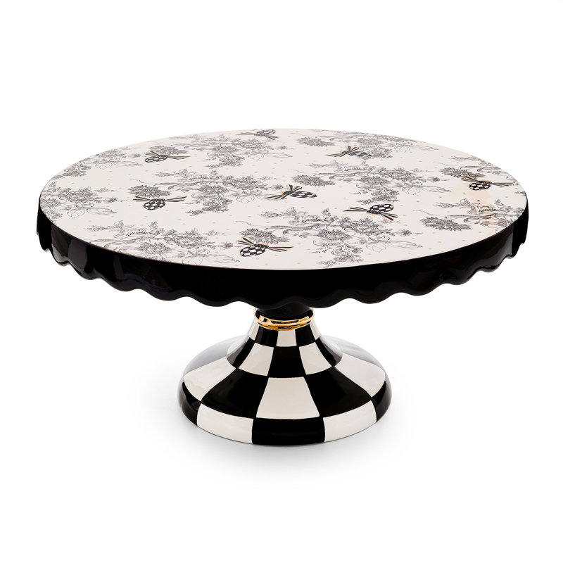 Bee Toile Pedestal Platter, White/Black/Gray