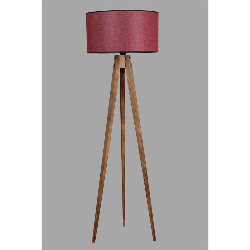 Luro Elegant Floor Lamp with Wooden Body, Brown & Claret Red, 60W E27 Socket, Total Height: 60.2 inches | 17.7 in Cap Diameter & 19.7 in Foot Diameter | On/Off Switch on Cable, Electrostatic Oven Dried Paint Finish, Perfect for Home Decor