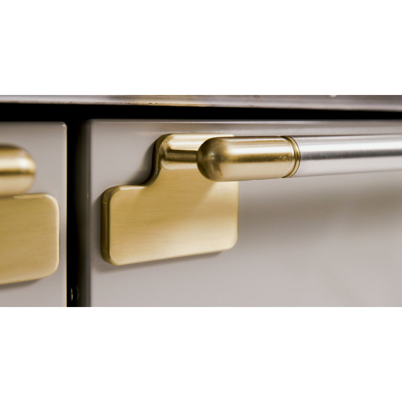 Elise 48" Induction Range Top With Antique Brass Trim, White