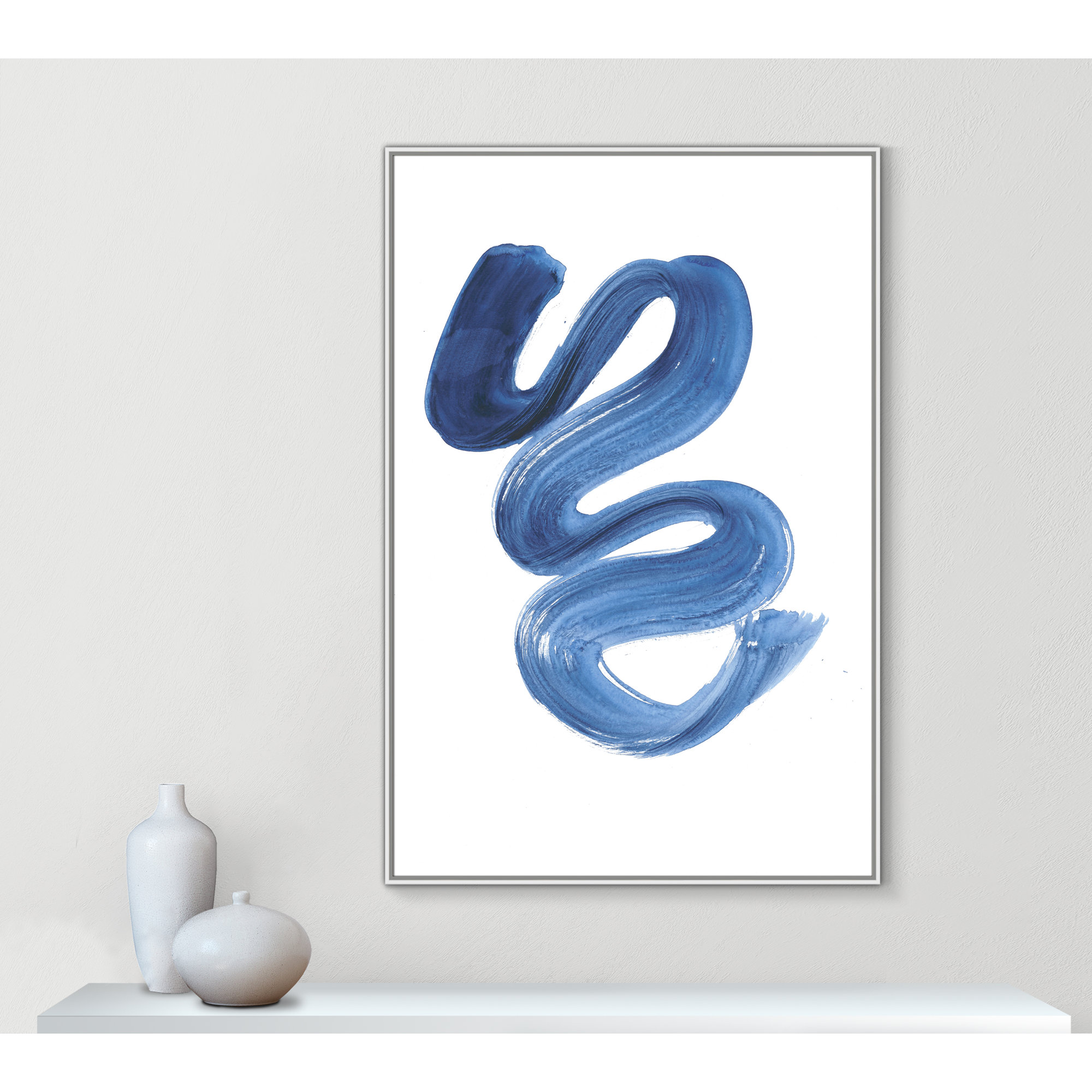 Slinky Indigo II by Filippo Ioco  - Painting Print, 61.5" H x 41.5" W x 2" D, White Framed Canvas