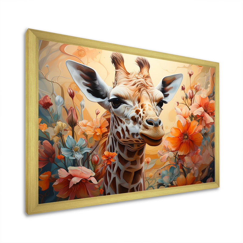 Girafe brune expressionniste Grace I, H 24 po x l 32 po x P 1 po, Cadre doré simple
