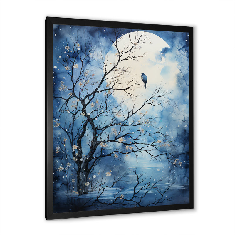 Reproduction d'art sur toile bleu et blanc au clair de lune II - paysage d'arbres, H 20 po x l 12 po x P 1 po