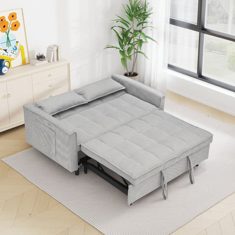 Causeuse avec lit escamotable pour le salon, Light Gray Corduroy