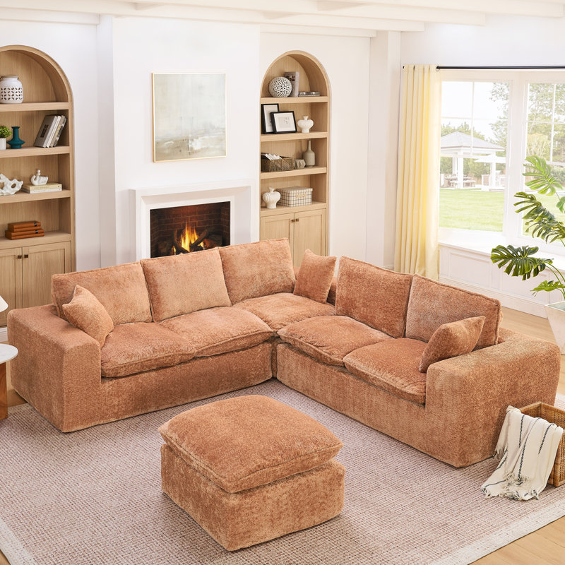 Canapé modulaire en forme de L de 107 pouces avec repose-pieds mobile, confort en forme de nuage, conception modulaire et coussins amovibles pour un aménagement de salon personnalisé.