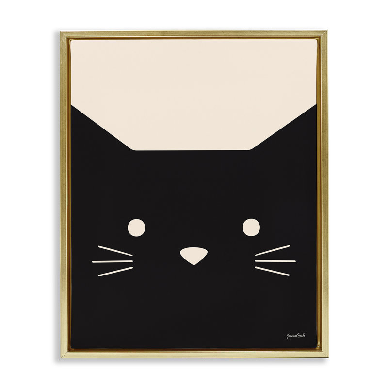 «Black Cat Close Up», art mural encadré par Jessica Beck, Cadre flottant métallique doré, H 21 po x l 17 po