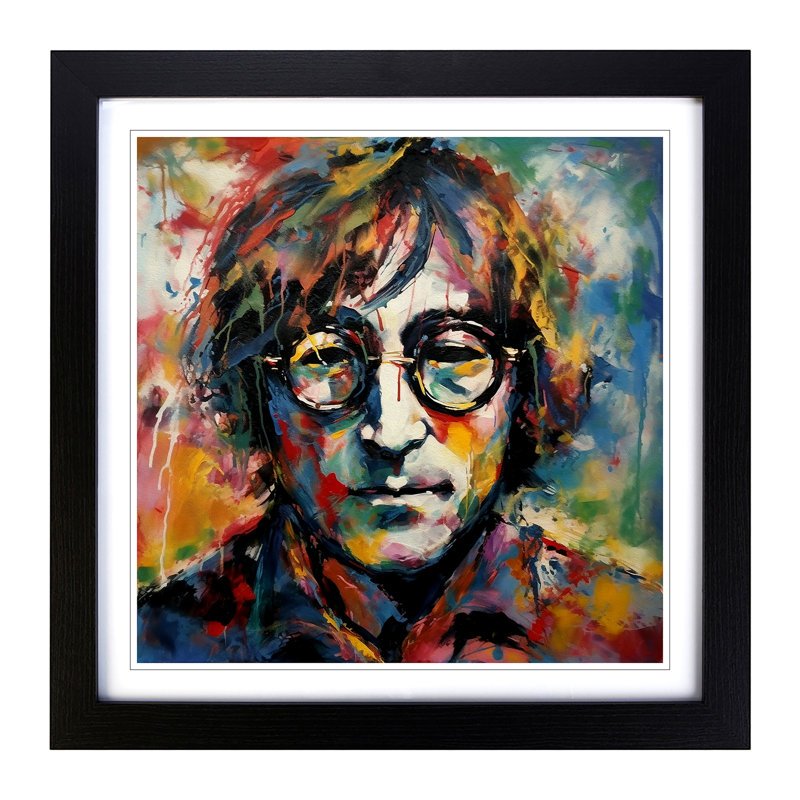 John Lennon Abstract Expressionism - Framed Print, Black