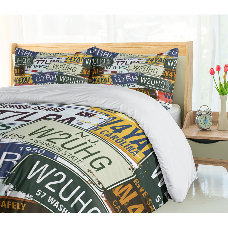 King Size Multicolor License Plate Duvet Cover Set
