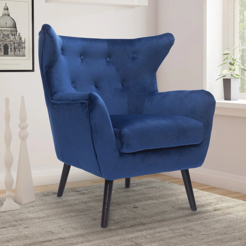Luis Upholstered Wingback Chair, Blue
