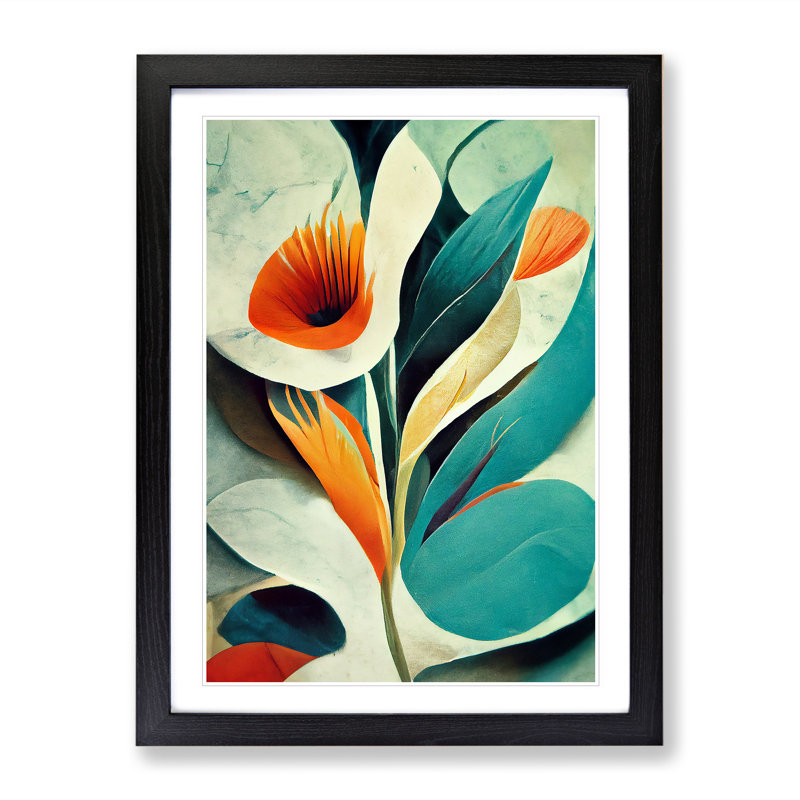 Floral In Abstract No.5 - Single Picture Frame Print, Black, 64cm H x 46cm W x 2cm D