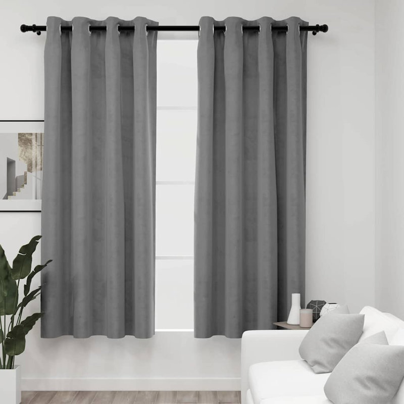 Bertello Velvet Blackout Curtains with Rings, Beige, 54" W x 95" L
