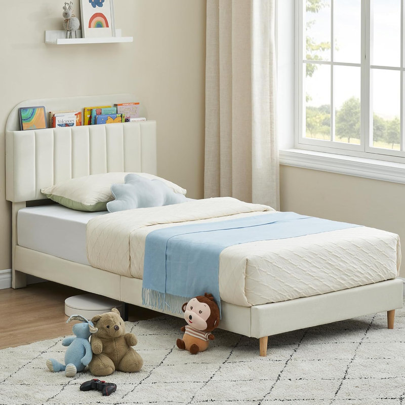 Soleigh Upholstered Slat Bed, White, Twin