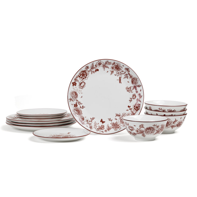 Stone Lain Esme 12-Piece Dinnerware Set Porcelain, Red