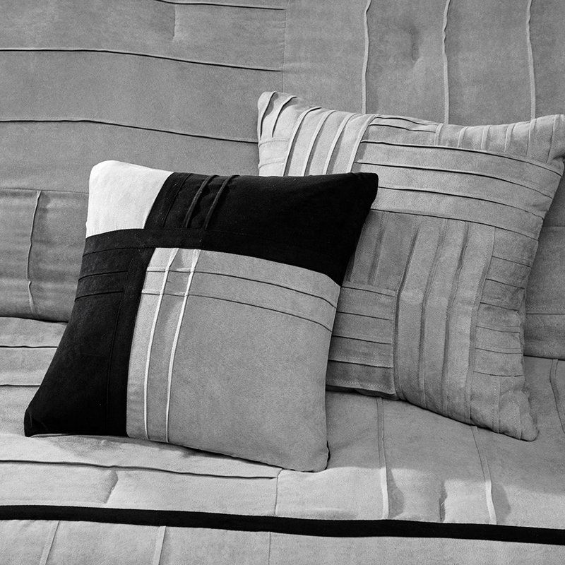 Édredon très grand en faux suède gris - construction 7 pièces aux accents élégants, Gris