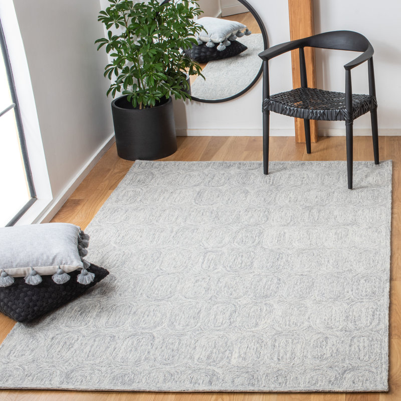 Ashford Abstract Handmade Tufted Wool Grey Area Rug, Rectangle 5' x 8'
