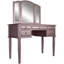 Meuble-lavabo rose doré, miroir pliable trois pièces, cinq tiroirs et un tabouret rond rembourré gris, matériau principal en bois d'hévéa massif avec placage de bouleau